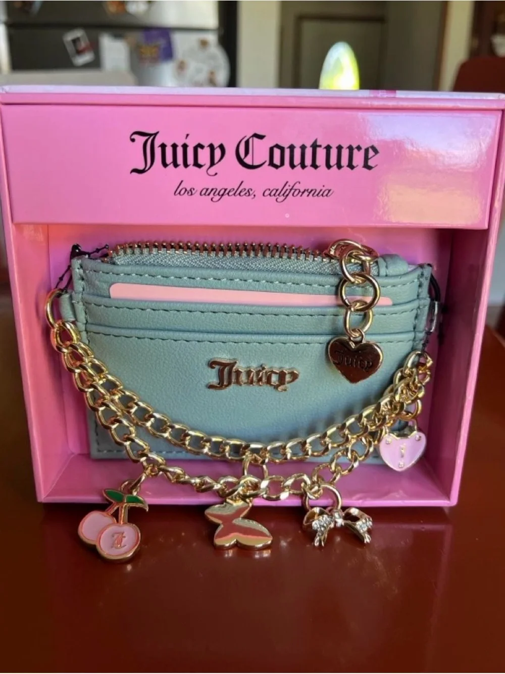 Juicy Couture Mint Green Cardholder with Gold Charm Chain